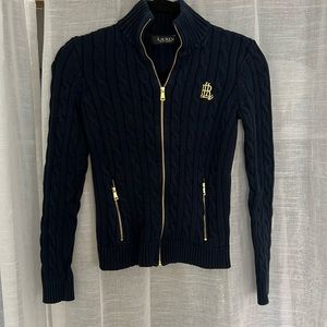 Ralph Lauren Navy Blue Sweater with Gold Accents